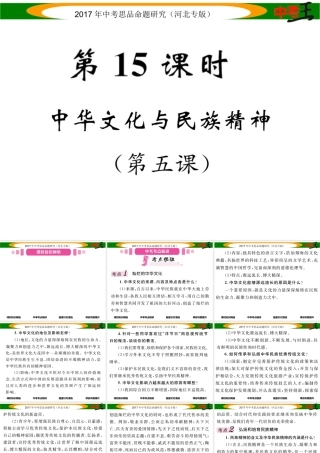 （河北专版）中考政治总复习 考点梳理 第15课时 中华文化与民族精神（第五课）课件-人教版初中九年级全册政治课件
