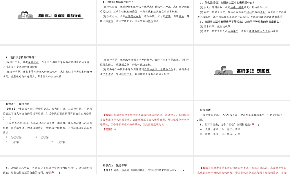 （）八年级道德与法治下册 第四单元 崇尚法治精神 第七课 尊重自由平等 第2框 自由平等的追求课件 新人教版-新人教版初中八年级下册政治课件