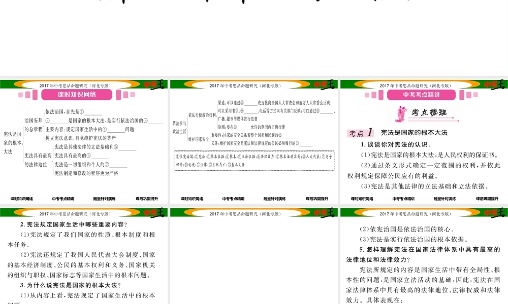 （河北专版）中考政治总复习 考点梳理 第17课时 宪法是国家的根本大法 依法参与政治生活课件-人教版初中九年级全册政治课件