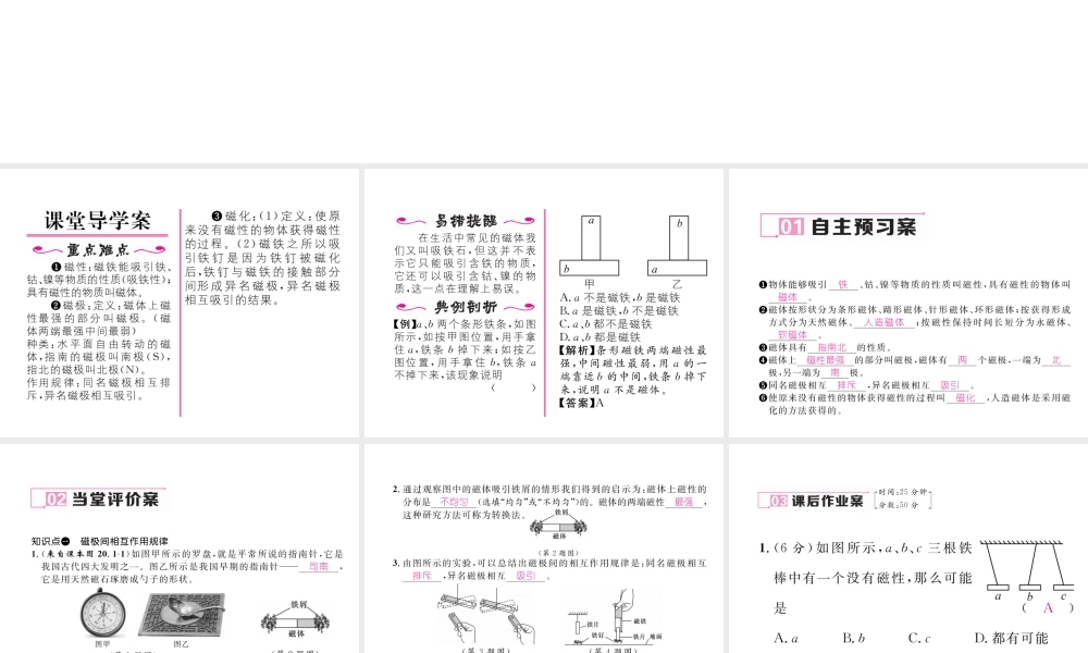 （黔西南地区）秋九年级物理全册 第20章 电与磁 第1节 磁现象 磁场 第1课时 磁现象习题课件 （新版）新人教版-（新版）新人教版初中九年级全册物理课件