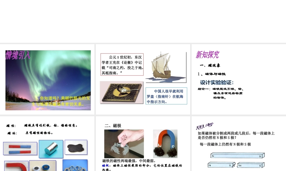 （黔西南地区）秋九年级物理全册 第20章 电与磁 第1节 磁现象 磁场教学课件 （新版）新人教版-（新版）新人教版初中九年级全册物理课件