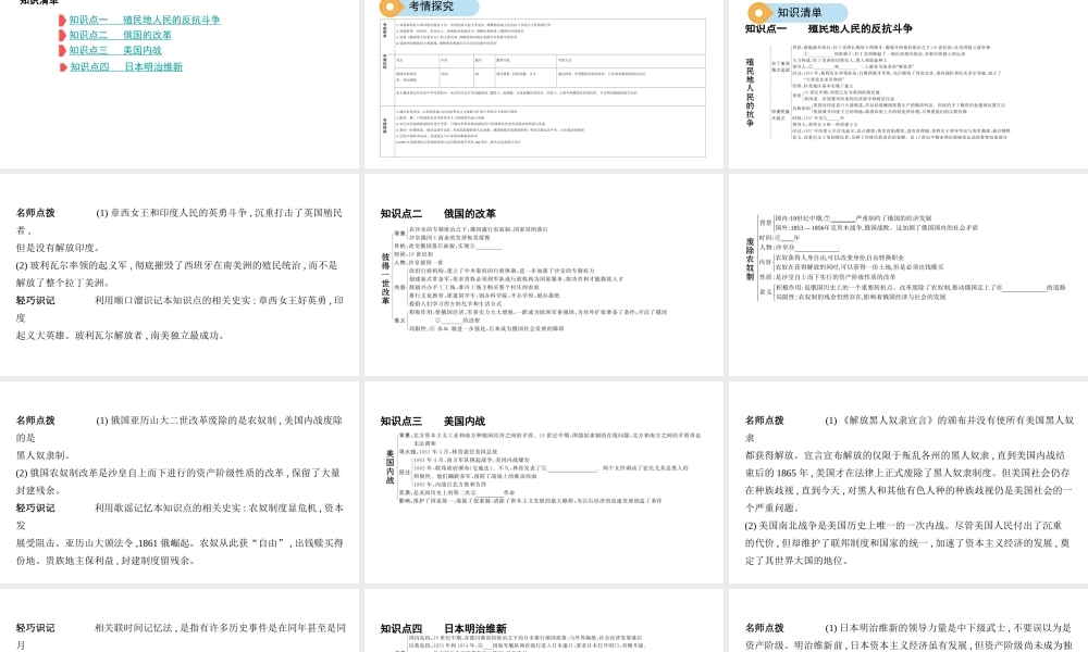 （河北专版）中考历史总复习 主题十七 殖民地人民的反抗与资本主义制度的扩展课件-人教版初中九年级全册历史课件