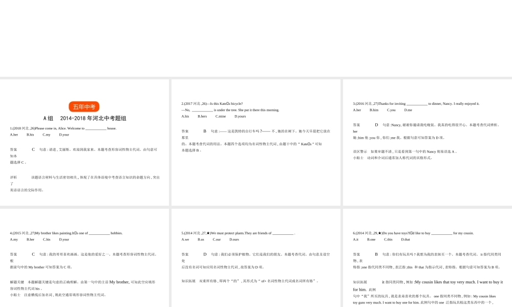 （河北专用）中考英语复习 专题二 代词（试卷部分）课件-人教版初中九年级全册英语课件