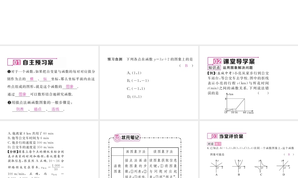 （黔西南专版）春八年级数学下册 第19章 一次函数 19.1.2 函数的图象 第1课时 函数的图象作业课件 （新版）新人教版-（新版）新人教版初中八年级下册数学课件