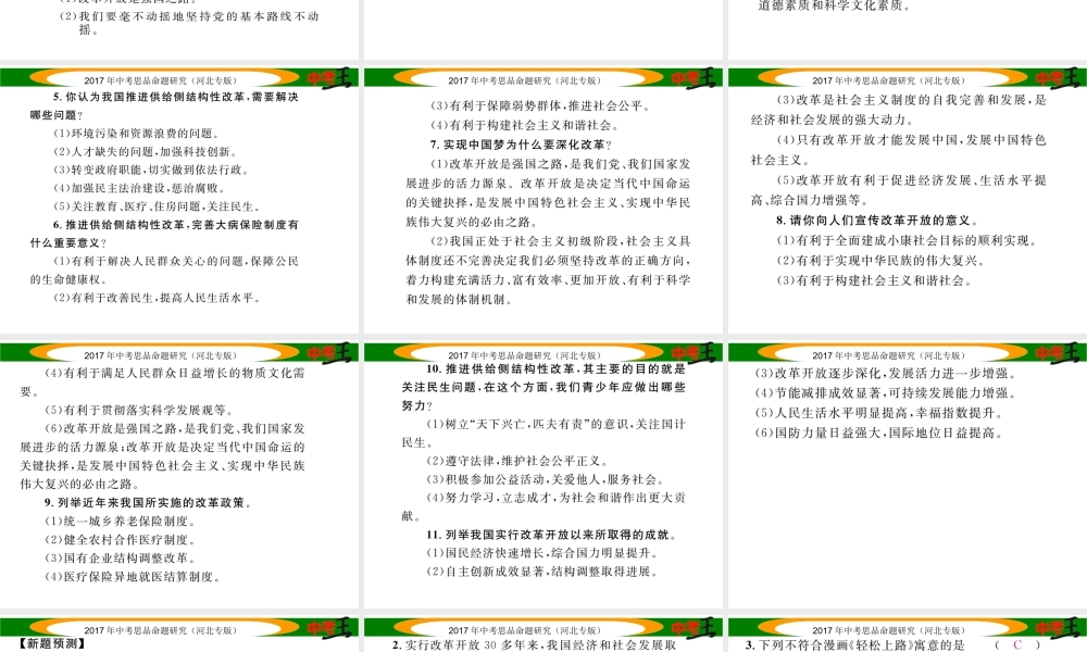 （河北专版）中考政治总复习 热点专题攻略 专题6 推进供给侧改革 构建发展新体制课件-人教版初中九年级全册政治课件