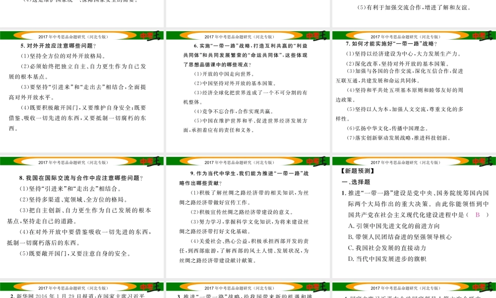 （河北专版）中考政治总复习 热点专题攻略 专题8 加强国际合作 推进“一带一路”建设课件-人教版初中九年级全册政治课件