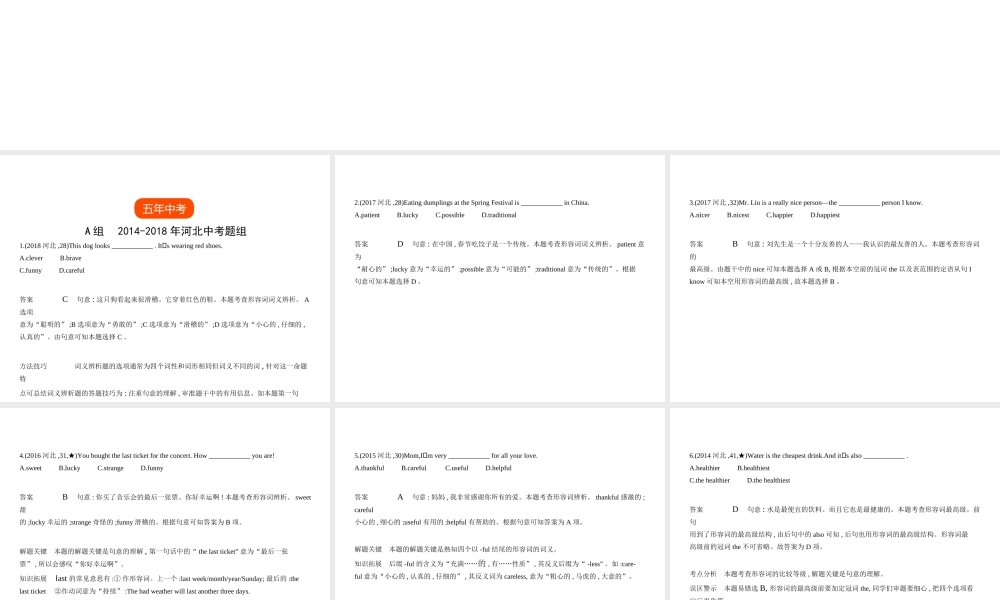 （河北专用）中考英语复习 专题四 形容词（试卷部分）课件-人教版初中九年级全册英语课件