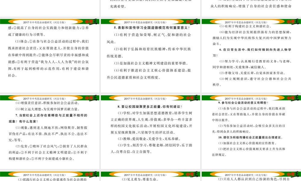 （河北专版）中考政治总复习 热点专题攻略 专题9 学习“感动中国”人物 传播社会正能量课件-人教版初中九年级全册政治课件