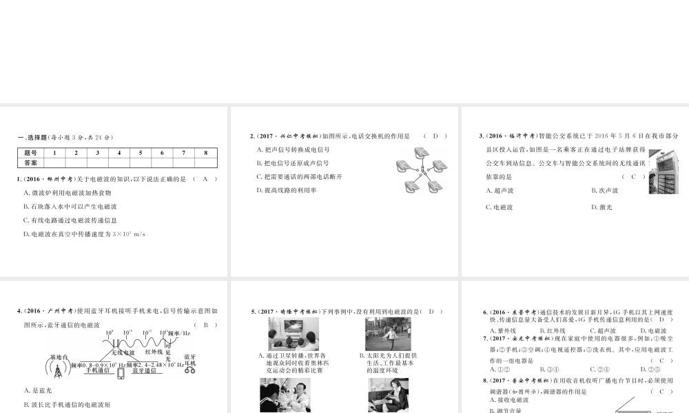 （黔西南地区）秋九年级物理全册 第21章 信息的传递达标测试卷课件 （新版）新人教版-（新版）新人教版初中九年级全册物理课件