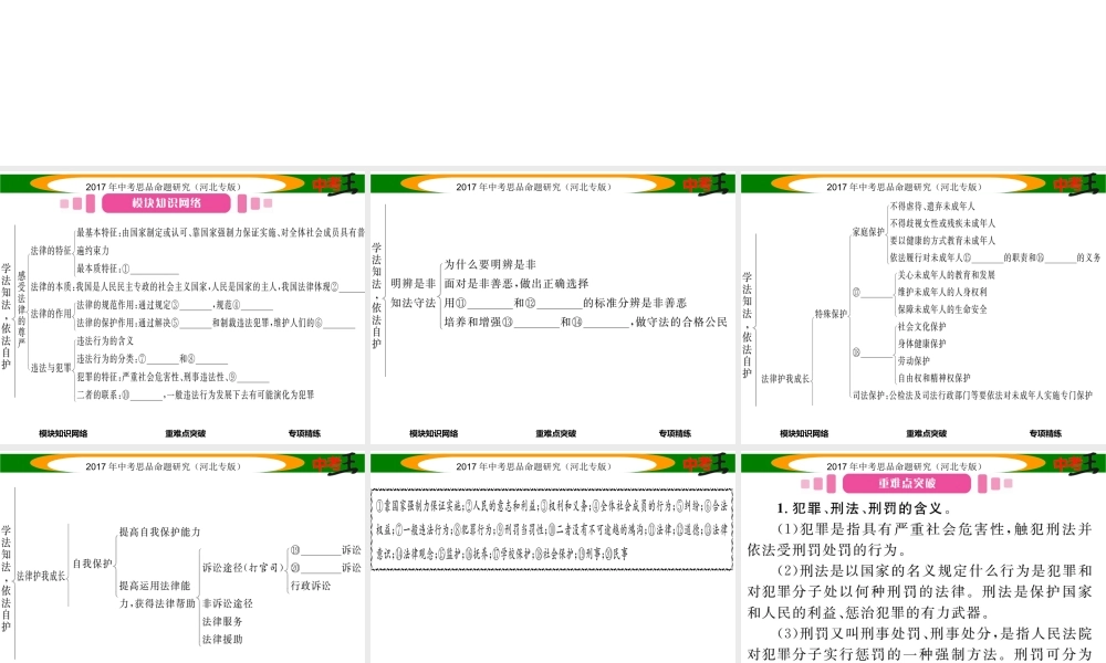 （河北专版）中考政治总复习 知识模块突破（二）学法知法 依法自护课件-人教版初中九年级全册政治课件