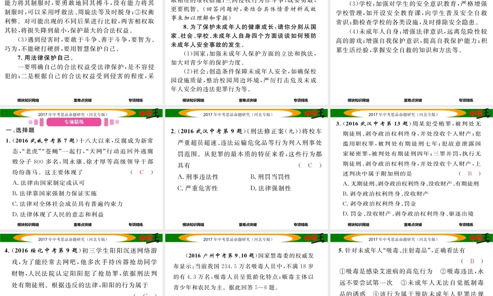 （河北专版）中考政治总复习 知识模块突破（二）学法知法 依法自护课件-人教版初中九年级全册政治课件