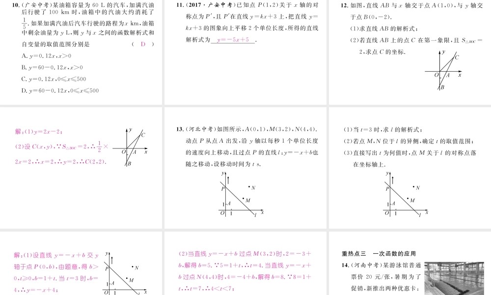 （黔西南专版）春八年级数学下册 第19章 一次函数重热点突破作业课件 （新版）新人教版-（新版）新人教版初中八年级下册数学课件