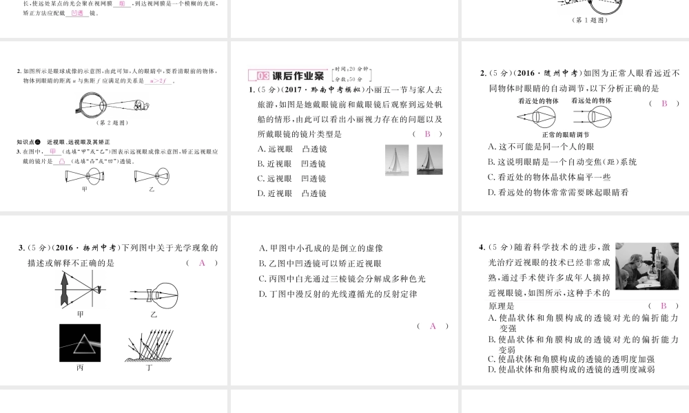 （黔西南地区）八年级物理上册 5.4 眼睛和眼镜作业课件 （新版）新人教版-（新版）新人教版初中八年级上册物理课件