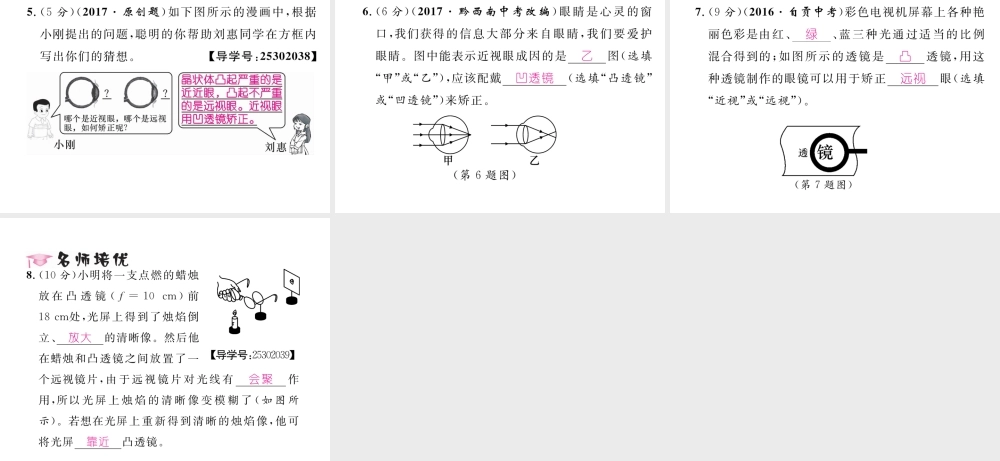 （黔西南地区）八年级物理上册 5.4 眼睛和眼镜作业课件 （新版）新人教版-（新版）新人教版初中八年级上册物理课件