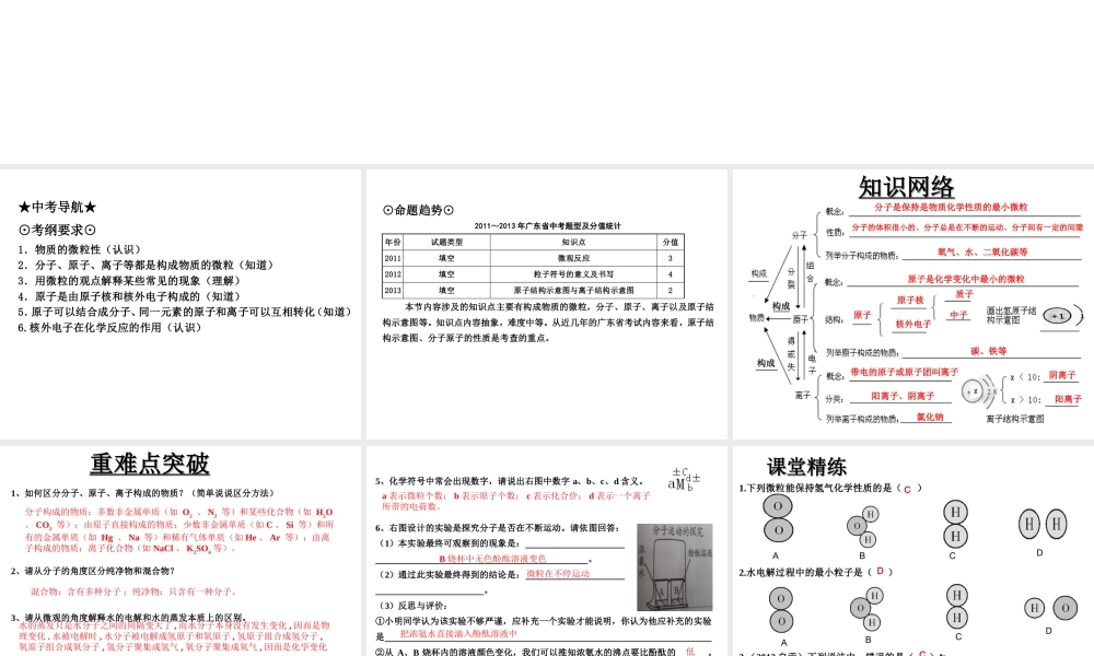 （高分突破 考前最后冲刺）2014届中考化学 考点1 构成物质的微粒课件（中考导航+命题趋势+重难点突破）