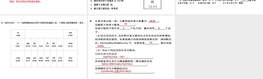 （高分突破 考前最后冲刺）2014届中考化学 考点2 元素和元素周期表课件（中考导航+命题趋势+重难点突破）