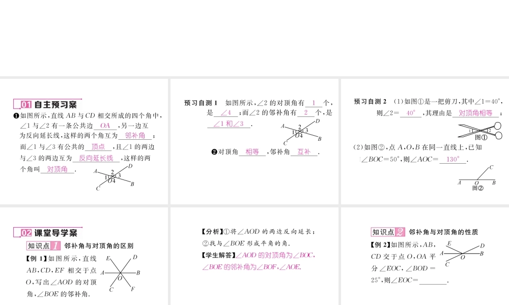 （黔西南专版）春七年级数学下册 第5章 相交线与平行线 5.1.1 相交线作业课件 （新版）新人教版-（新版）新人教版初中七年级下册数学课件