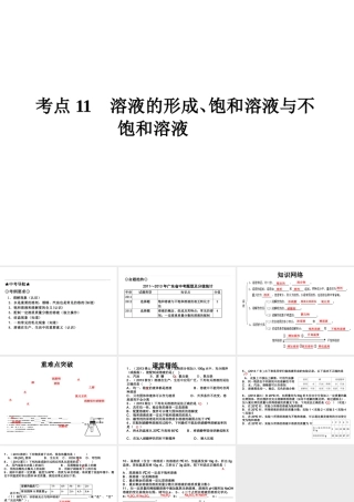 （高分突破 考前最后冲刺）2014届中考化学 考点11 溶液的形成、饱和溶液与不饱和溶液课件（中考导航+命题趋势+重难点突破）