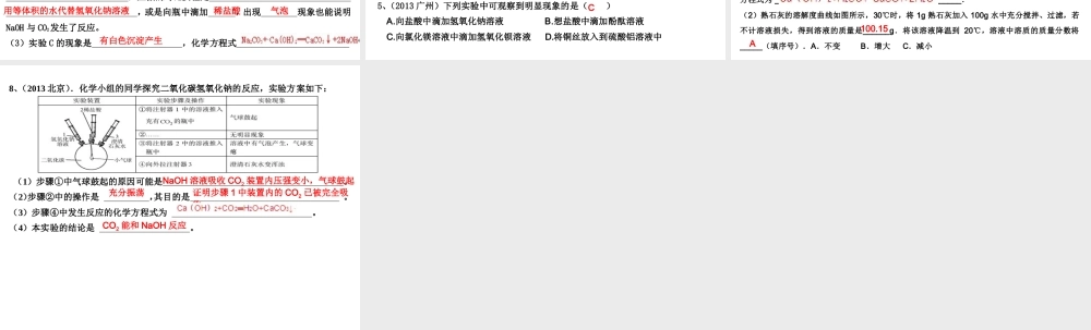 （高分突破 考前最后冲刺）2014届中考化学 考点18 常见碱及碱的性质和用途课件（中考导航+命题趋势+重难点突破）