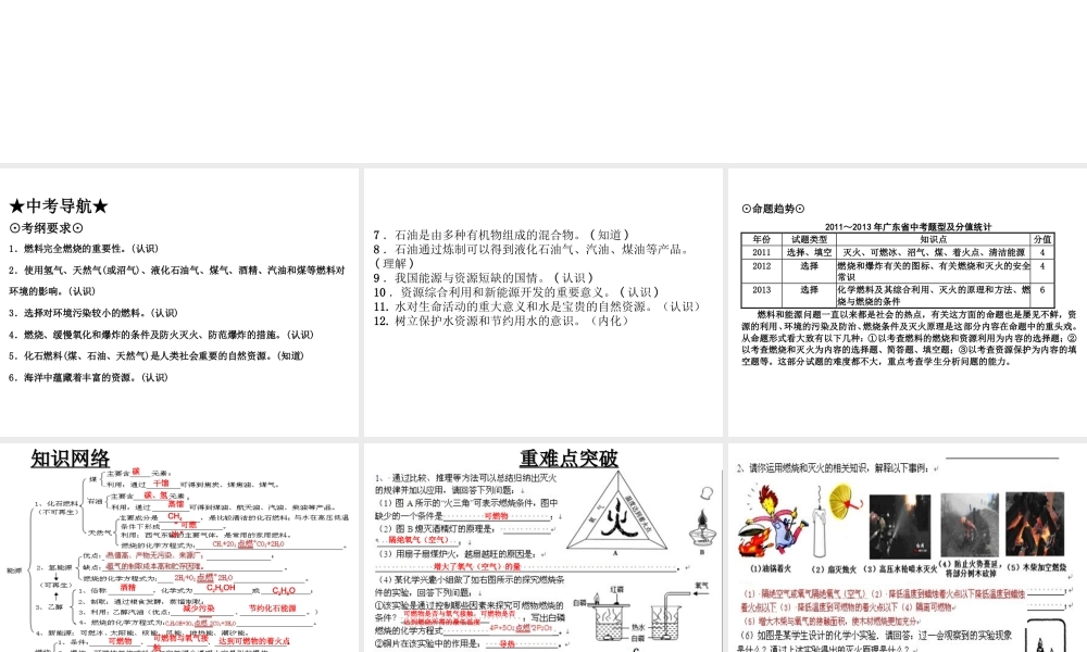 （高分突破 考前最后冲刺）2014届中考化学 考点22 化学与能源和资源的利用课件（中考导航+命题趋势+重难点突破）