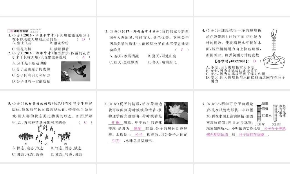 （黔西南地区）秋九年级物理全册 第13章 内能 第1节 分子的热运动习题课件 （新版）新人教版-（新版）新人教版初中九年级全册物理课件