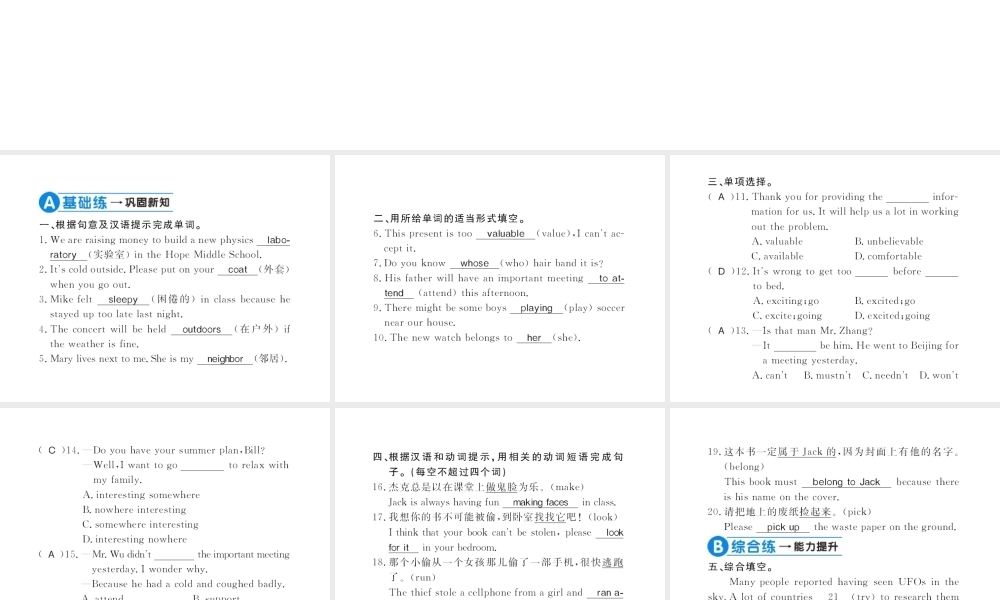 （黄冈专用）秋九年级英语全册 Unit 8 It must belong to Carla（第3课时）习题课件 （新版）人教新目标版-（新版）人教新目标版初中九年级全册英语课件