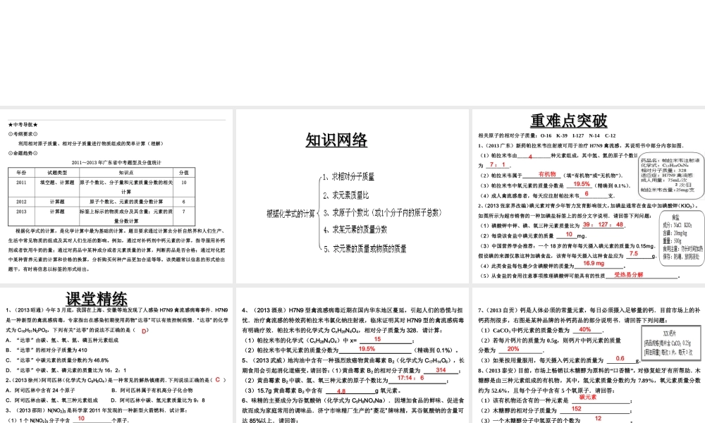 （高分突破 考前最后冲刺）2014届中考化学 考点32 根据化学式的计算课件（中考导航+命题趋势+重难点突破）