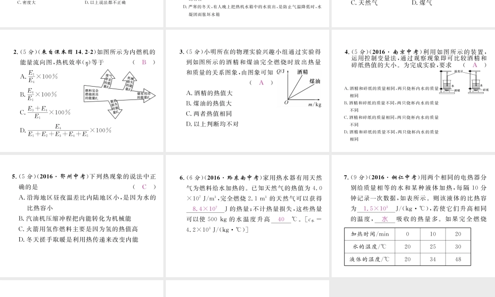 （黔西南地区）秋九年级物理全册 第14章 内能的利用 第2节 热机的效率习题课件 （新版）新人教版-（新版）新人教版初中九年级全册物理课件