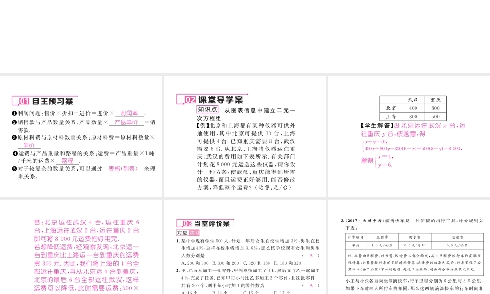 （黔西南专版）春七年级数学下册 第8章 二元一次方程组 8.3 第2课时 利用二元一次方程组解决实际问题（2）作业课件 （新版）新人教版-（新版）新人教版初中七年级下册数学课件