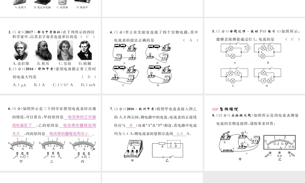（黔西南地区）秋九年级物理全册 第15章 电流和电路 第4节 电流的测量习题课件 （新版）新人教版-（新版）新人教版初中九年级全册物理课件
