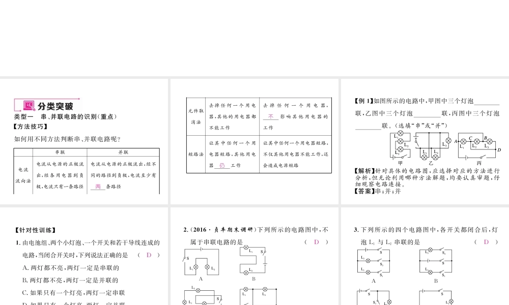 （黔西南地区）秋九年级物理全册 第15章 电流和电路重难点、易错点突破方法技巧课件 （新版）新人教版-（新版）新人教版初中九年级全册物理课件