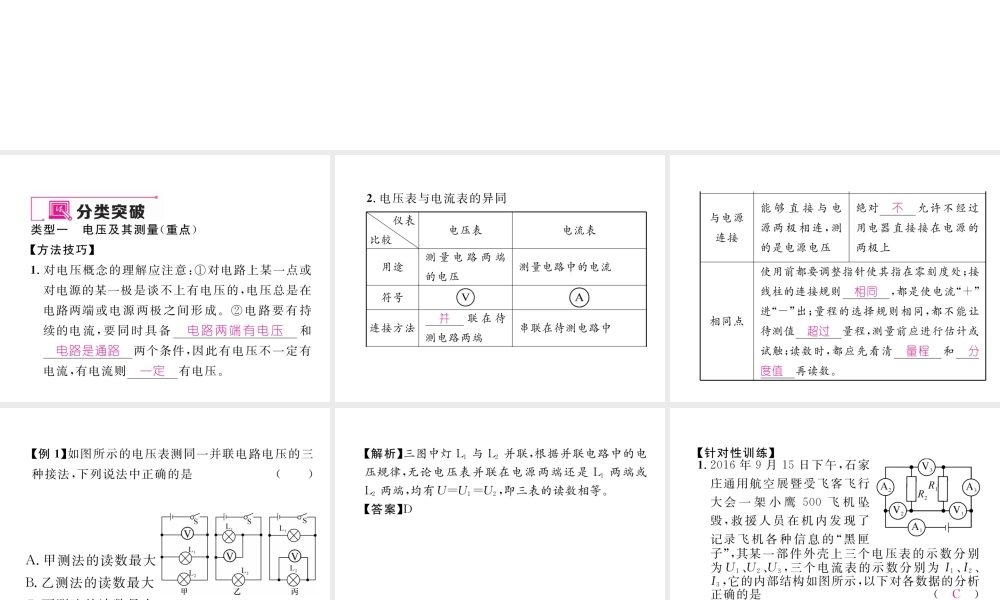 （黔西南地区）秋九年级物理全册 第16章 电压 电阻重难点、易错点突破方法技巧课件 （新版）新人教版-（新版）新人教版初中九年级全册物理课件