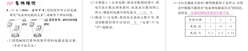 （黔西南地区）秋九年级物理全册 第17章 欧姆定律 第1节 电流与电压和电阻的关系习题课件 （新版）新人教版-（新版）新人教版初中九年级全册物理课件