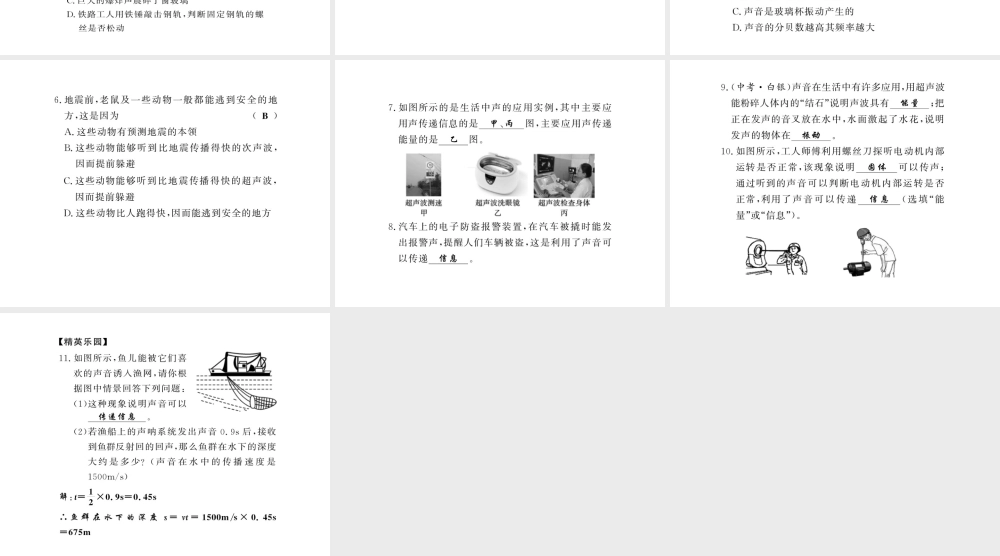 （黔东南专版）八年级物理上册 2.3 声的利用习题课件 （新版）新人教版-（新版）新人教版初中八年级上册物理课件