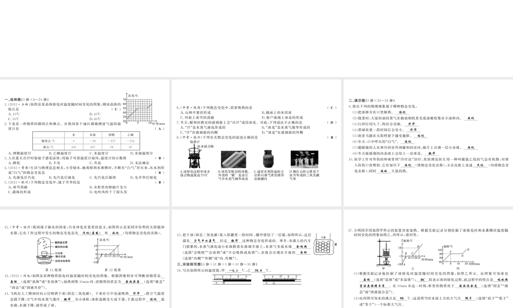 （黔东南专版）八年级物理上册 3 物态变化综合测评卷课件 （新版）新人教版-（新版）新人教版初中八年级上册物理课件