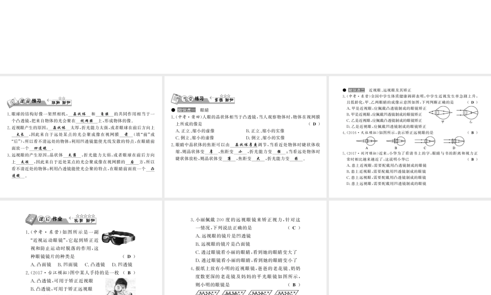 （黔东南专版）八年级物理上册 5.4 眼睛和眼镜习题课件 （新版）新人教版-（新版）新人教版初中八年级上册物理课件