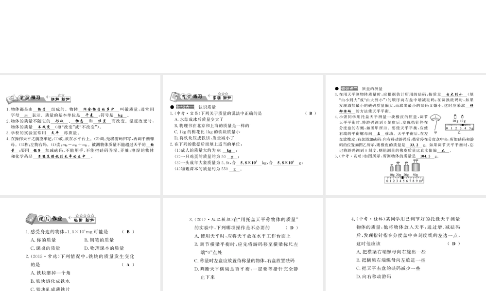 （黔东南专版）八年级物理上册 6.1 质量习题课件 （新版）新人教版-（新版）新人教版初中八年级上册物理课件