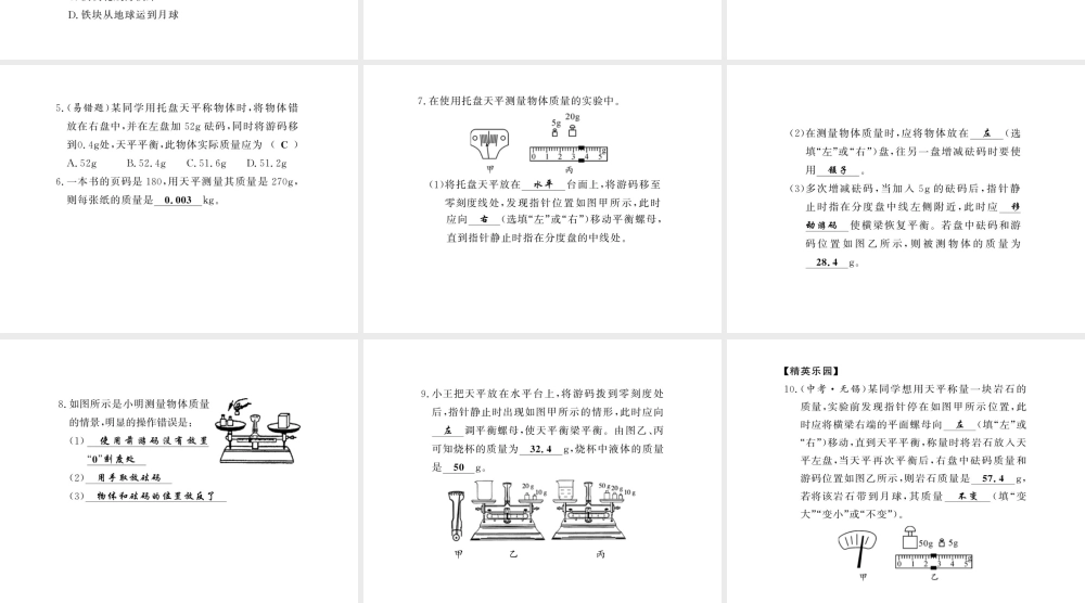 （黔东南专版）八年级物理上册 6.1 质量习题课件 （新版）新人教版-（新版）新人教版初中八年级上册物理课件