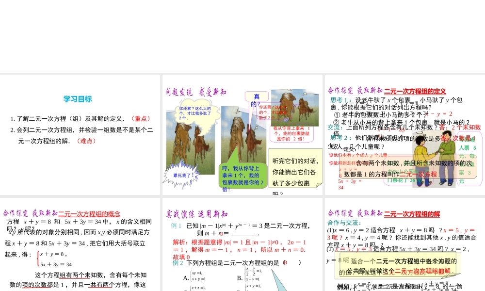 （黔西南专版）七年级数学下册 8.1 二元一次方程组课件 （新版）新人教版-（新版）新人教版初中七年级下册数学课件