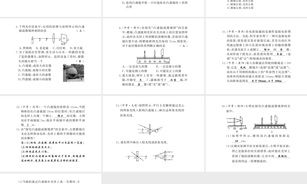 （黔东南专版）八年级物理上册 期末复习五 透镜及其应用习题课件 （新版）新人教版-（新版）新人教版初中八年级上册物理课件