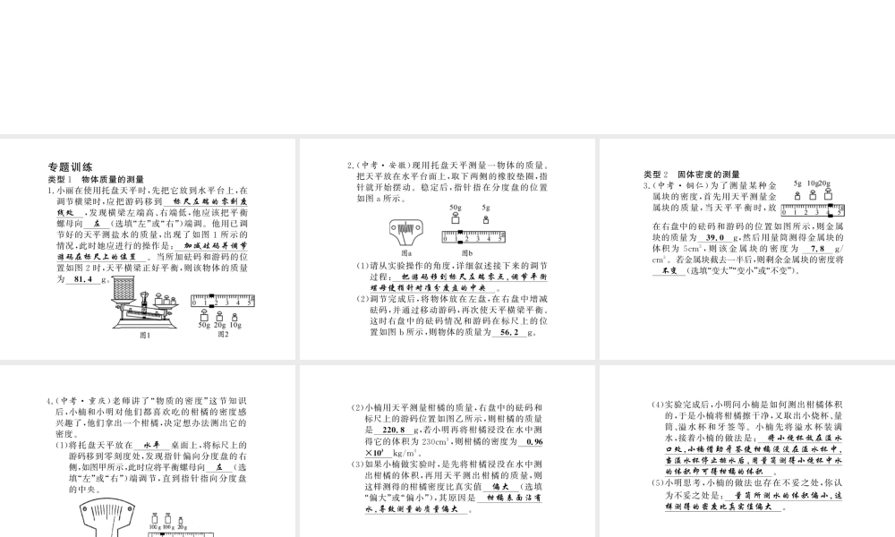 （黔东南专版）八年级物理上册 专题训练三 有关质量和密度的测量课件 （新版）新人教版-（新版）新人教版初中八年级上册物理课件