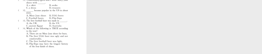 （黄冈专用）秋九年级英语全册 Unit 5 What are the shirts made of Section A（3a-4c）习题讲评课件 （新版）人教新目标版-（新版）人教新目标版初中九年级全册英语课件