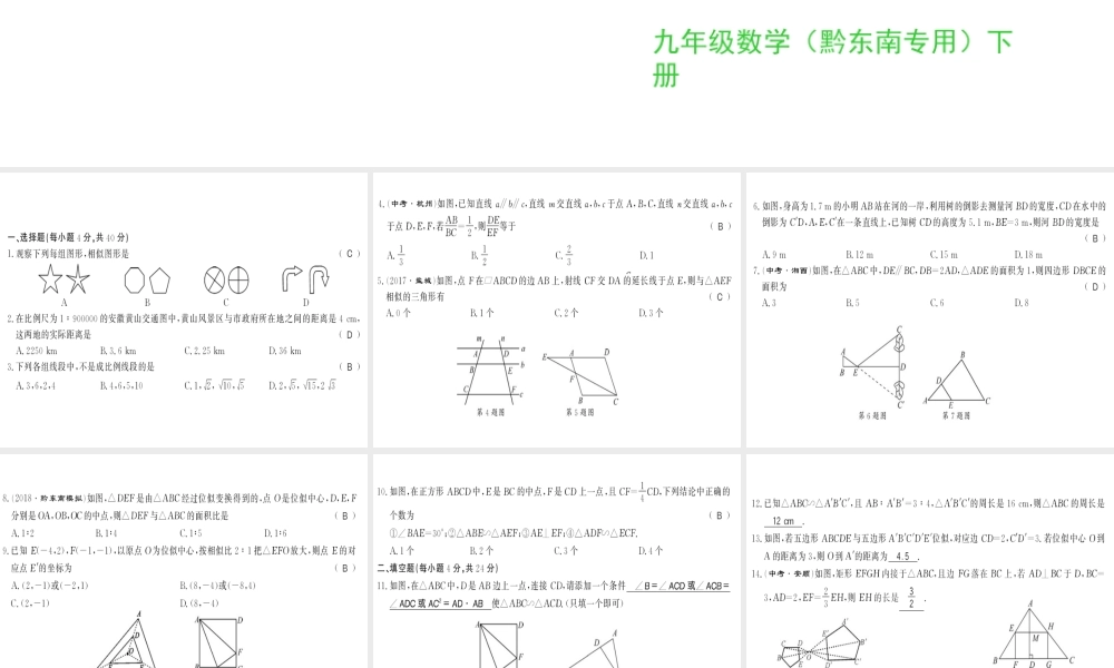 （黔东南专用）秋九年级数学下册 第27章 相似测评卷习题课件 （新版）新人教版-（新版）新人教版初中九年级下册数学课件