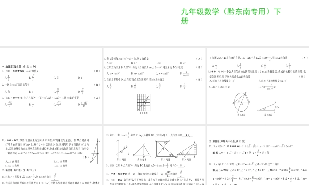 （黔东南专用）秋九年级数学下册 第28章 锐角三角函数测评卷习题课件 （新版）新人教版-（新版）新人教版初中九年级下册数学课件