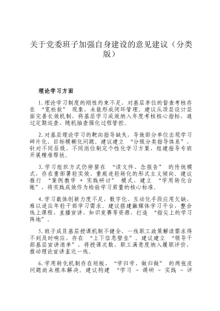 关于党委班子加强自身建设的意见建议（分类版）