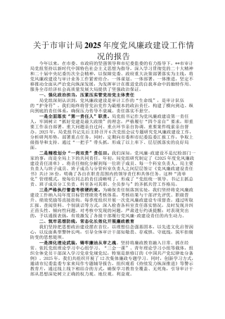 关于市审计局2025年度党风廉政建设工作情况的报告