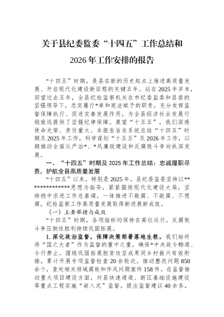 关于县纪委监委“十四五”工作总结和2026年工作安排的报告