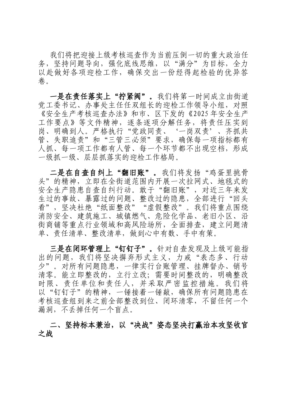 关于做好2025年安全生产考核迎检与治本攻坚工作的表态发言_第2页