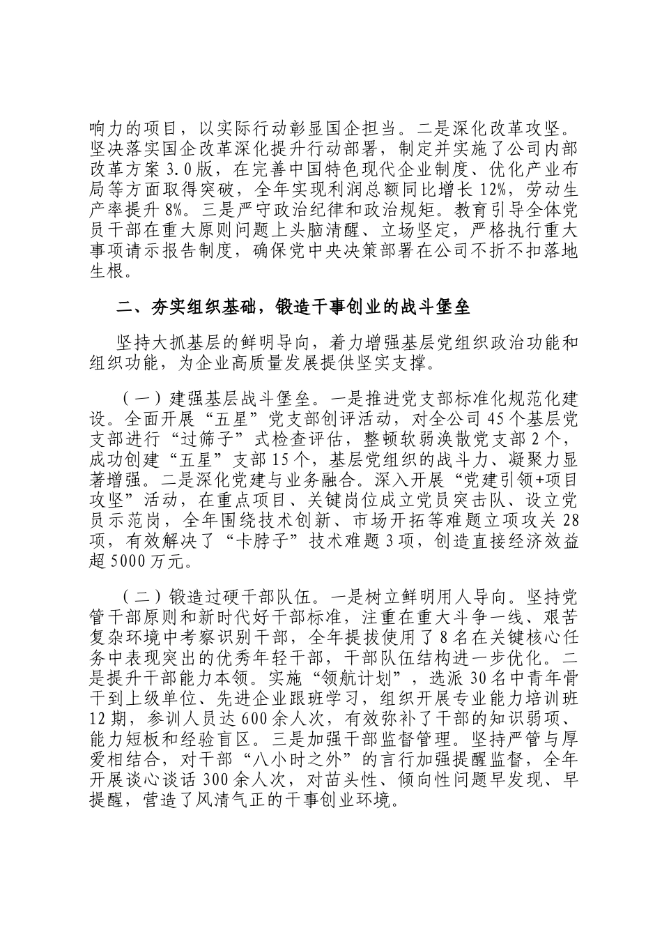 国企党委2025年落实全面从严治党主体责任工作总结_第2页