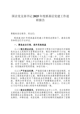 国企党支部书记2025年度抓基层党建工作述职报告